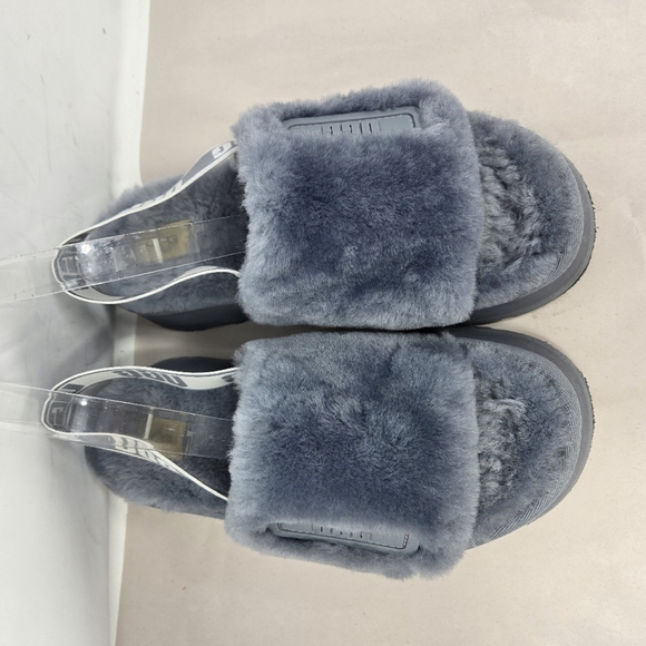 Ugg Womens Disco Slide Shoes Size 9 Gray Fluffy Sherling Back Stretch Strap - Picture 4 of 14